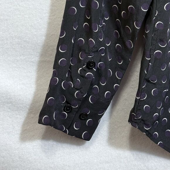 Equipment Femme Black Moon Pattern Long Sleeve Button Up Blouse Top Women's M - Picture 7 of 8